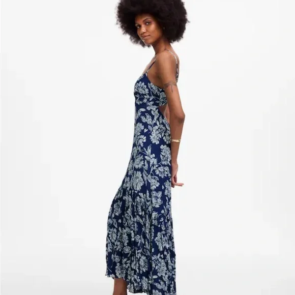 Madewell Textured Maxi Slip Dress floral blue nwt  SZ 8